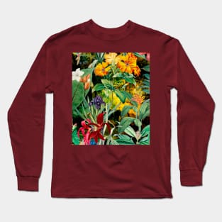 Colorful tropical floral leaves botanical illustration, tropical plants,leaves and flowers, black yellow leaves pattern Long Sleeve T-Shirt